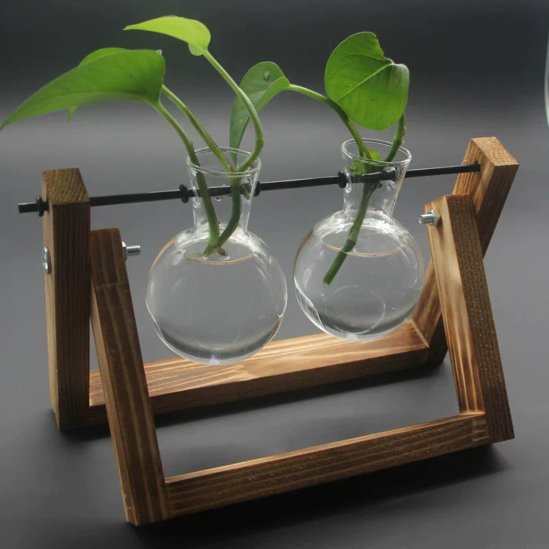 Wooden Stand Glass Vase