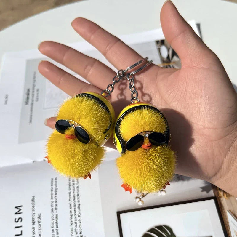Cute Duck With Hemet Keychain