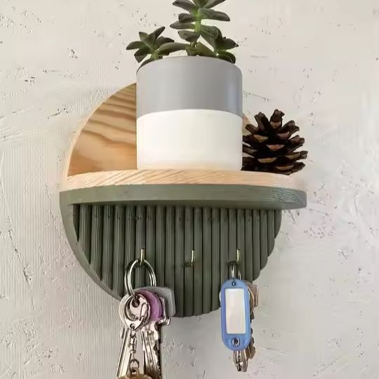 Wooden Key Holder with Shelf