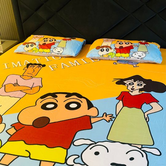 Shinchan Family Bedsheet Set (King Size)