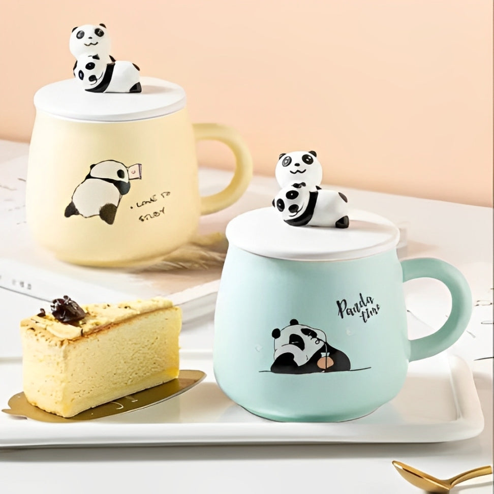 Panda Mug With Lid & Spoon