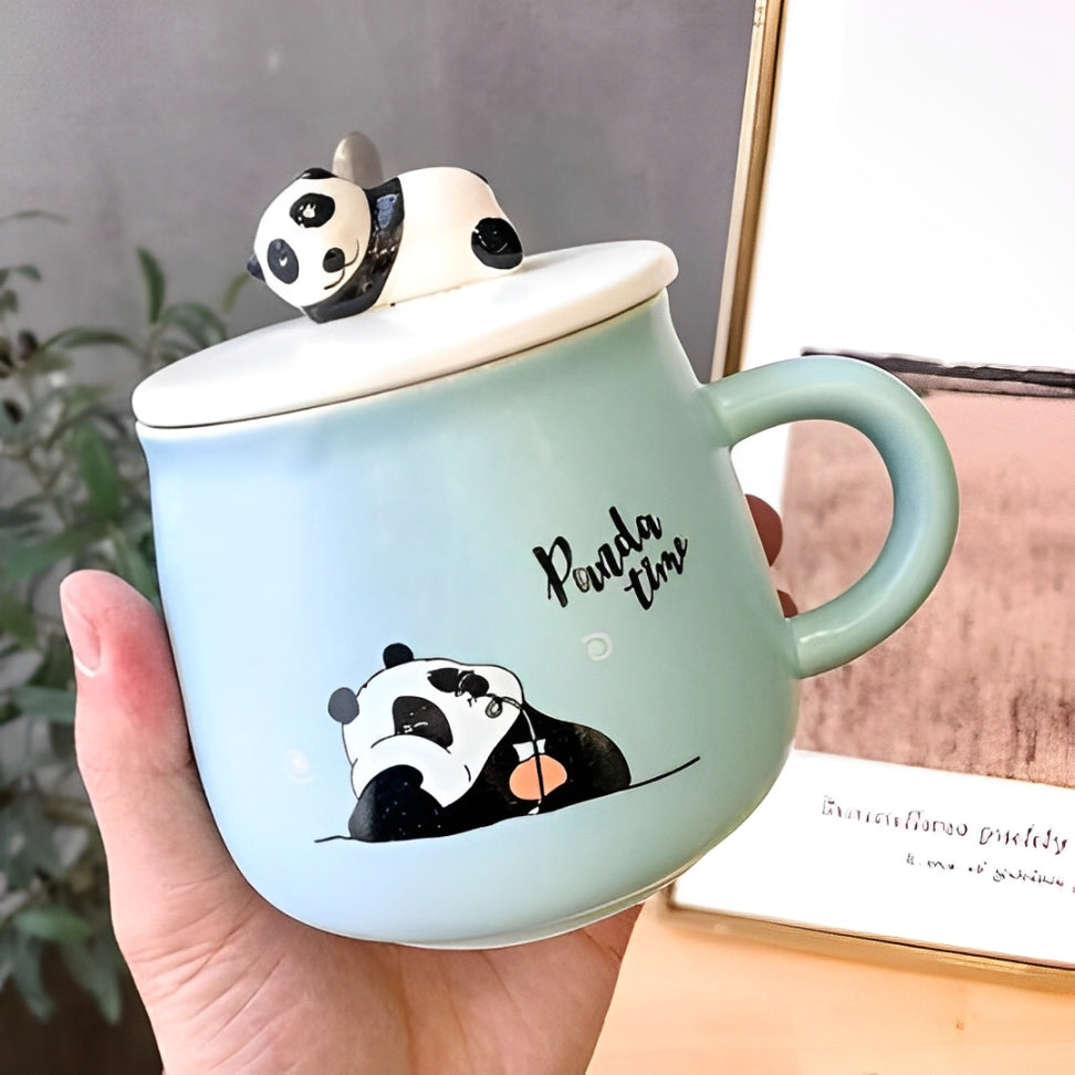 Panda Mug With Lid & Spoon