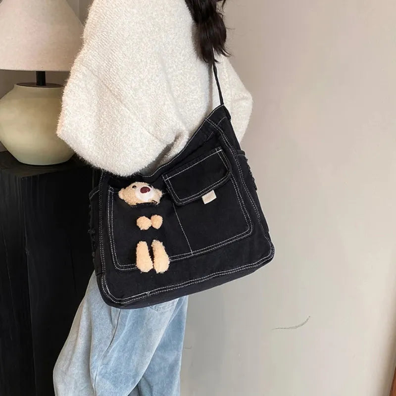 Bear Denim Crossbody Bag