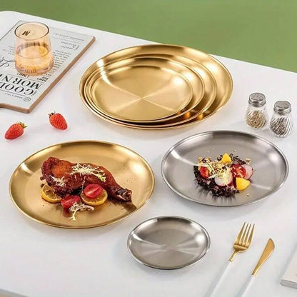 Steel Gold & Silver Dining Plates