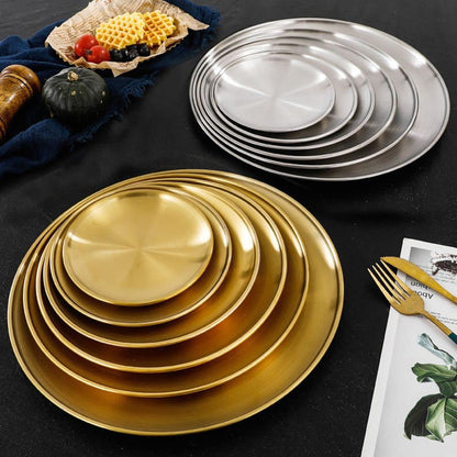 Steel Gold & Silver Dining Plates