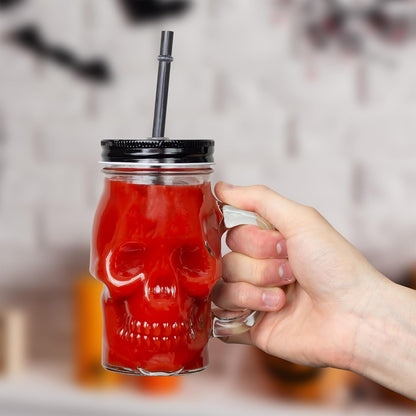 SkulloSip Glass with Lid & Straw