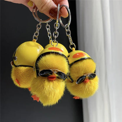 Cute Duck With Hemet Keychain