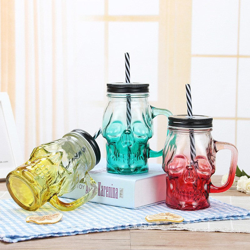 SkulloSip Glass with Lid & Straw