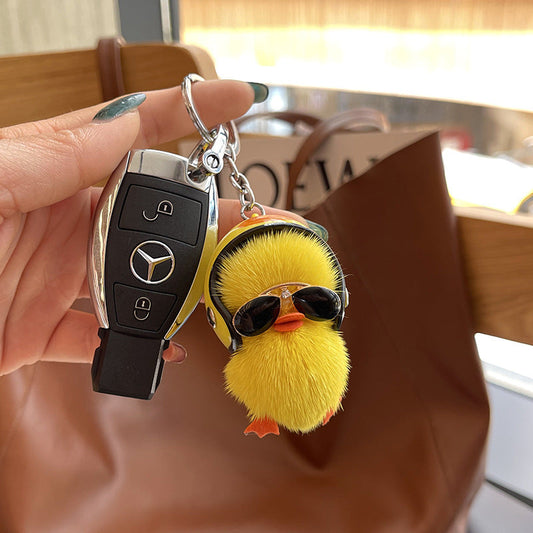 Cute Duck With Hemet Keychain