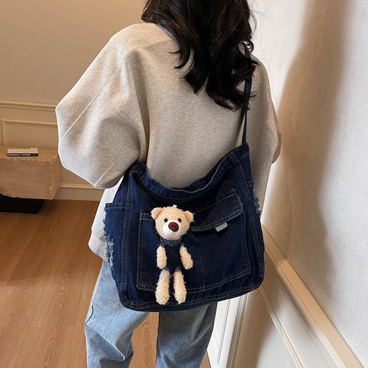 Bear Denim Crossbody Bag
