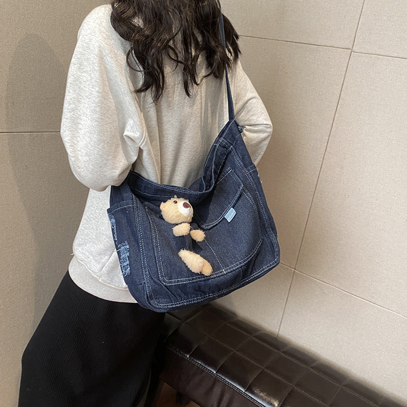Bear Denim Crossbody Bag