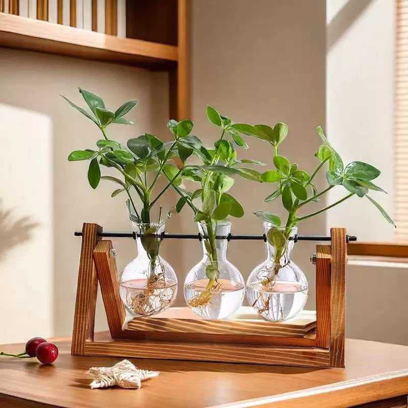 Wooden Stand Glass Vase