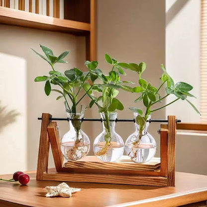 Wooden Stand Glass Vase