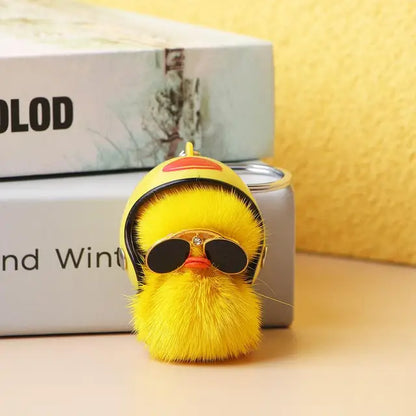 Cute Duck With Hemet Keychain