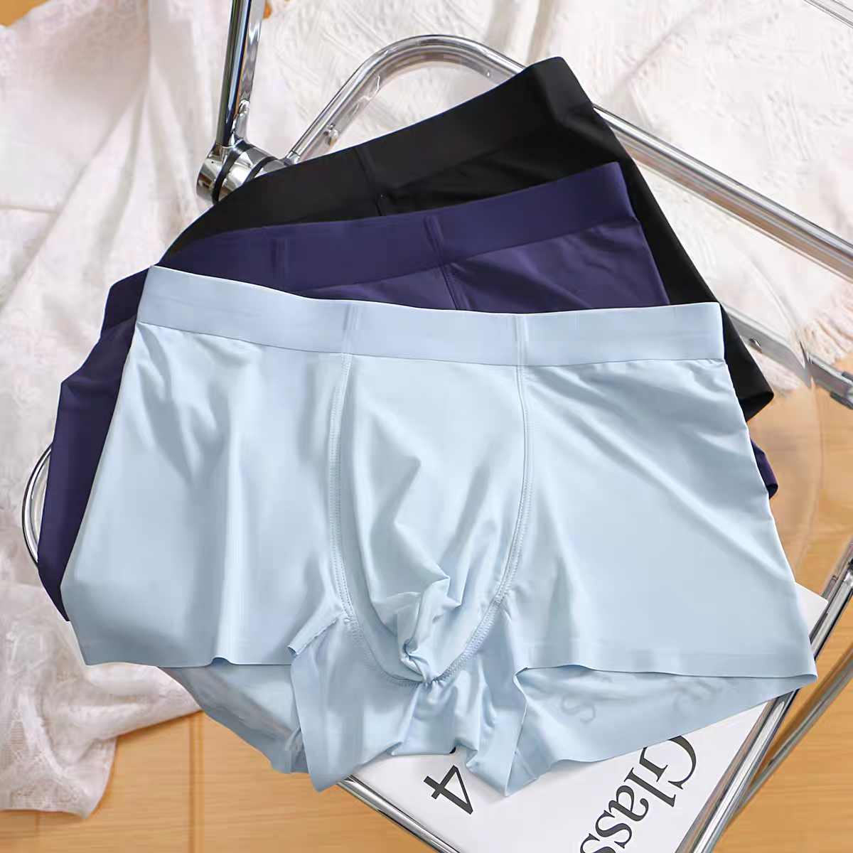 Men's 3-Pack Combo Ice Silk Boxer Briefs: Cool & Breathable Comfort