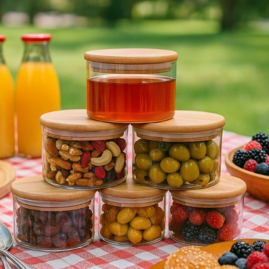 Glass Jar with Wooden Lids