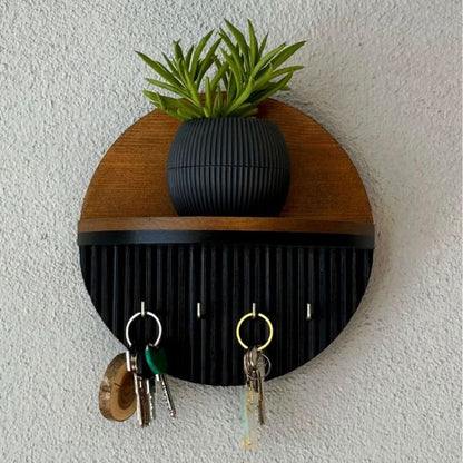 Wooden Key Holder with Shelf