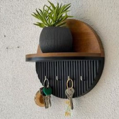 Wooden Key Holder with Shelf