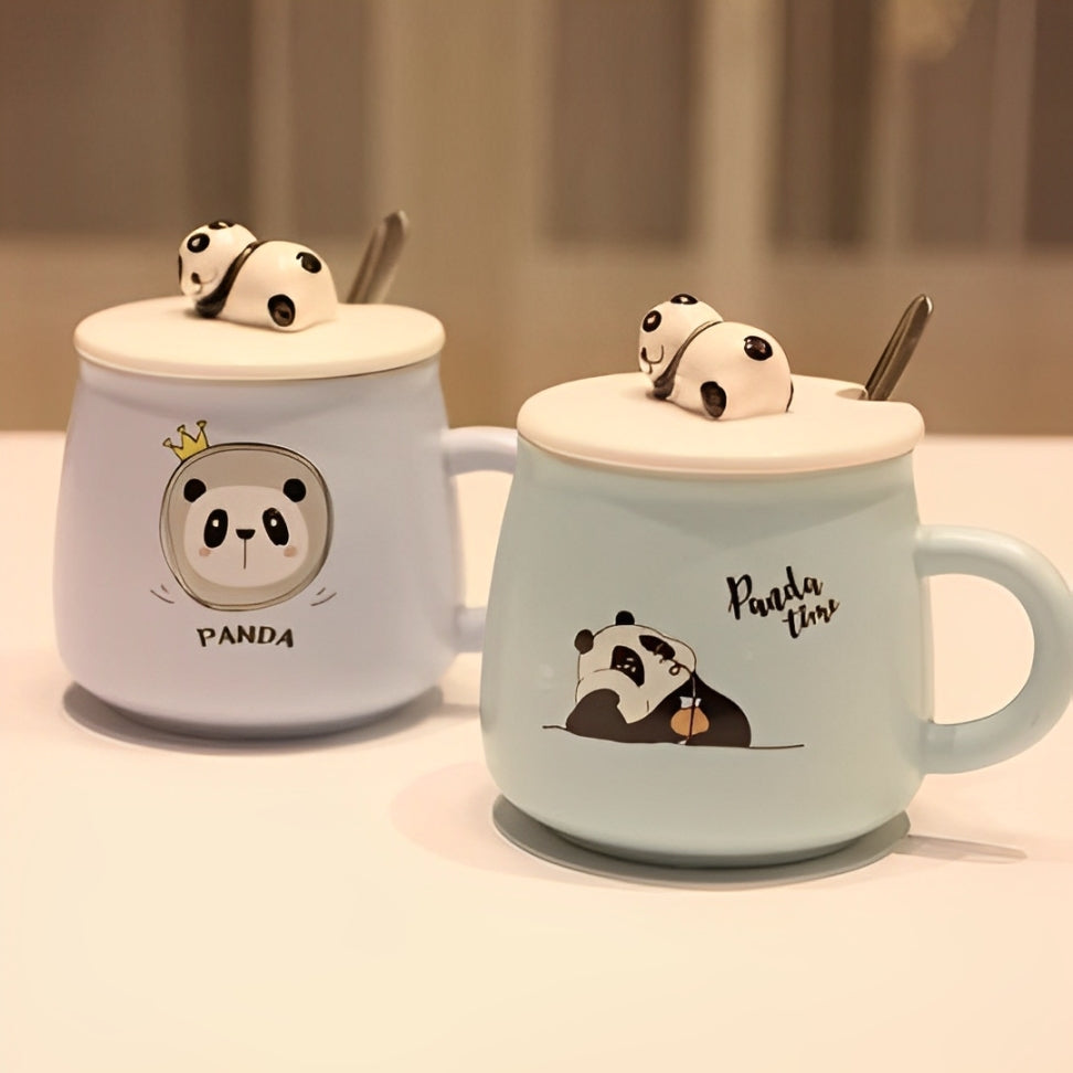 Panda Mug With Lid & Spoon