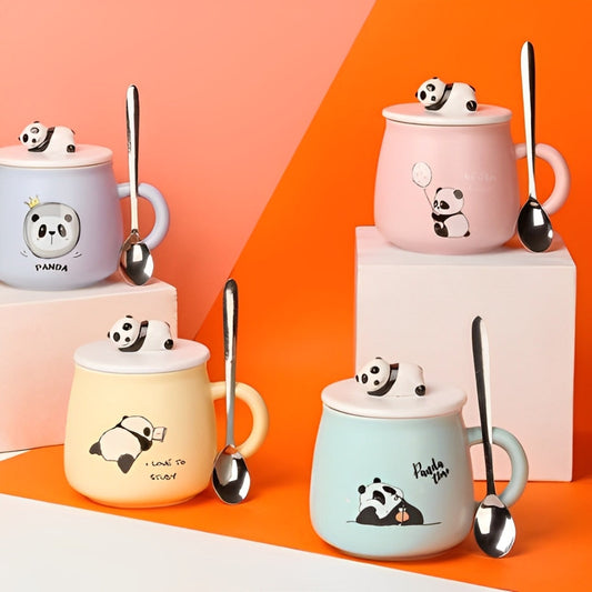 Panda Mug With Lid & Spoon
