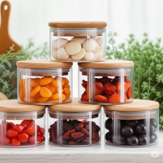 Glass Jar with Wooden Lids