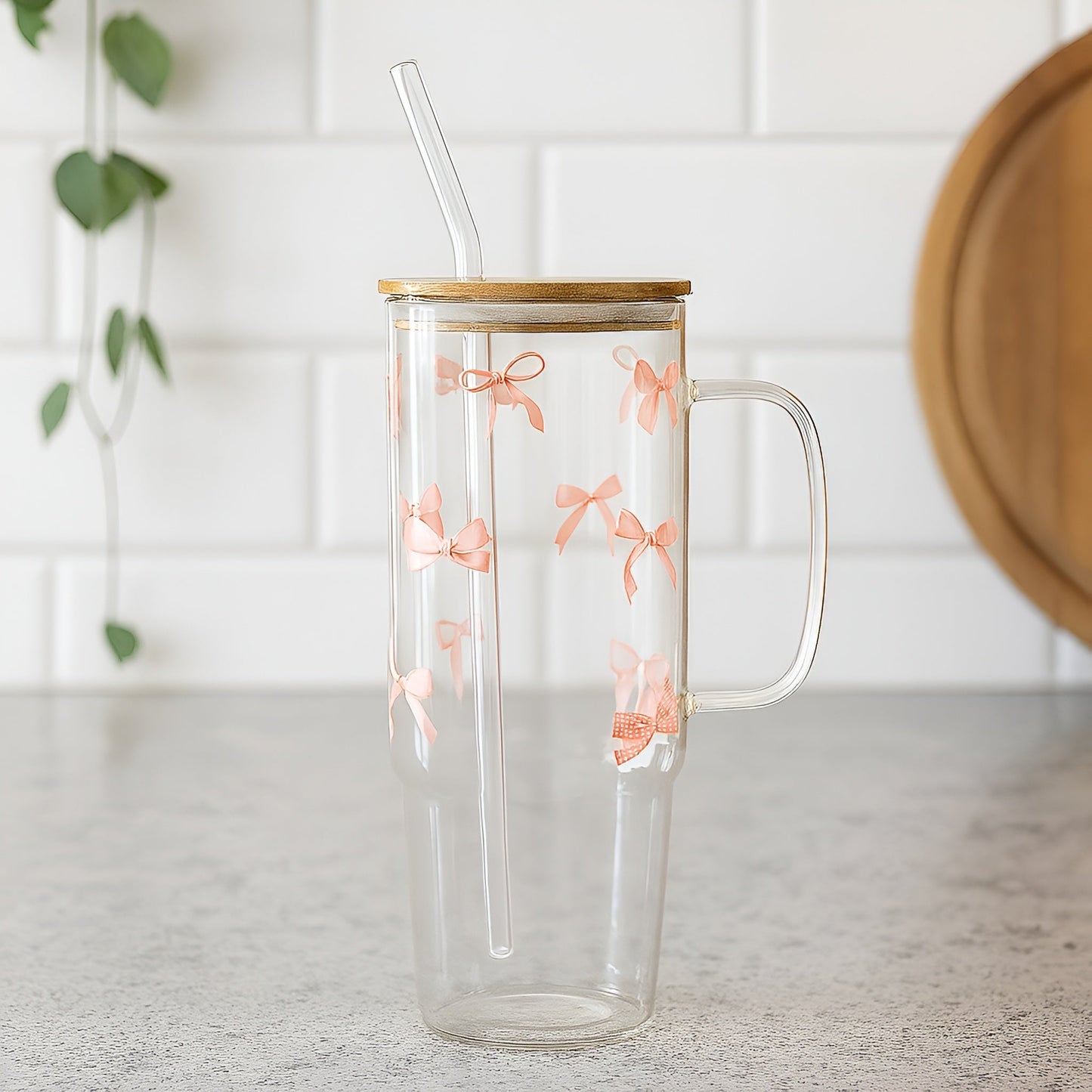 Pink Bow Glass Tumbler
