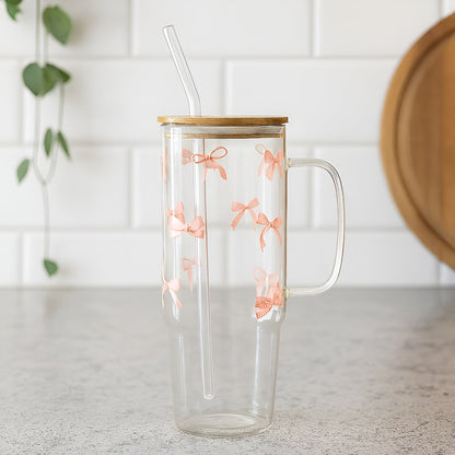 Pink Bow Glass Tumbler