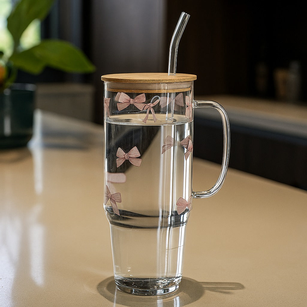 Pink Bow Glass Tumbler