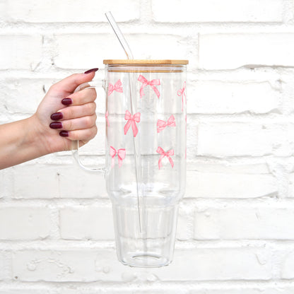 Pink Bow Glass Tumbler